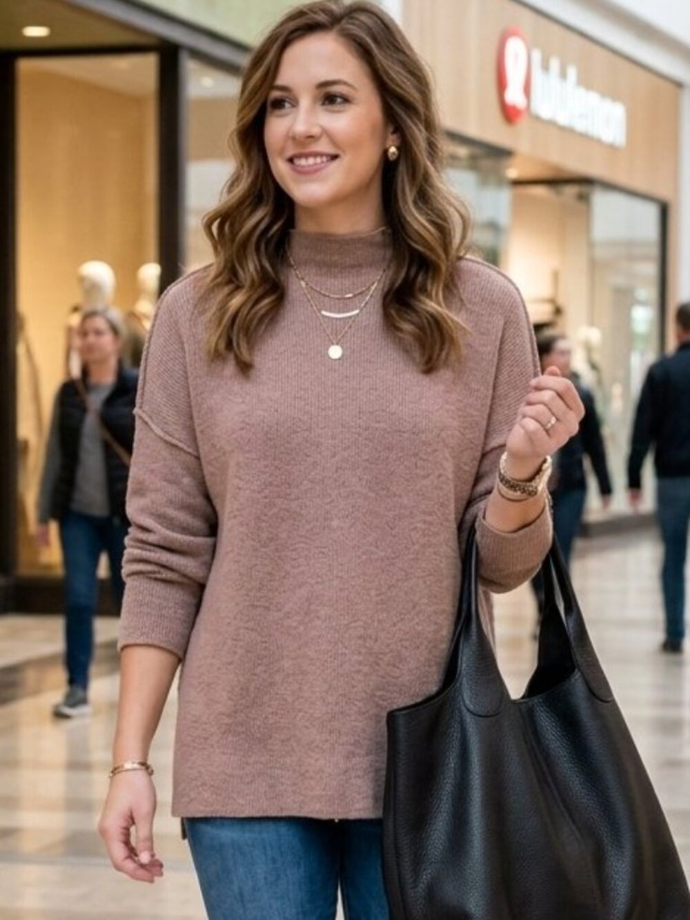 Urban Outfitters Brown Drop Shoulders Oversized Mock Turtleneck Sweater 3633